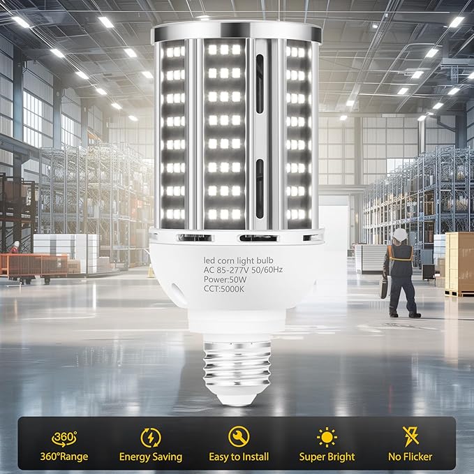 50W LED Corn Light Bulb, 5000K Commercial Grade Daylight E26/E39 6500LM Medium (6 pack)