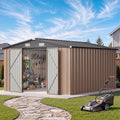 Aoxun 10x12 FT Outdoor Storage Shed with Lockable Double Door, Light Brown