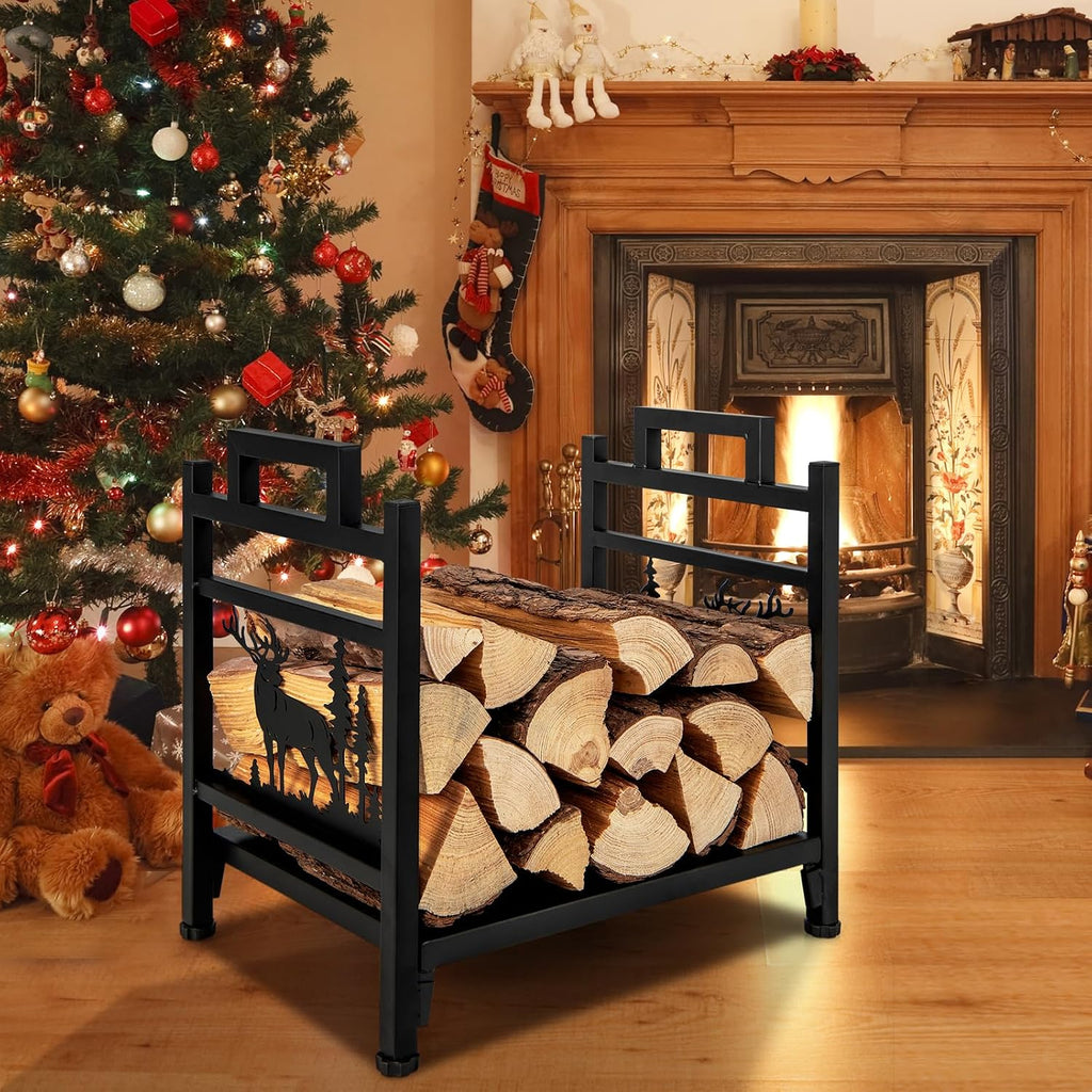 ironmax 18" heavy duty firewood rack with bottom shown in use