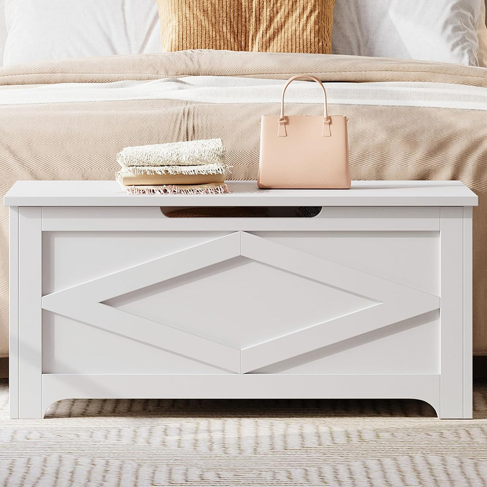 GarveeHome 39.4 in Storage Chest, Wooden Storage Bench with Safety Hinges, Ea...
