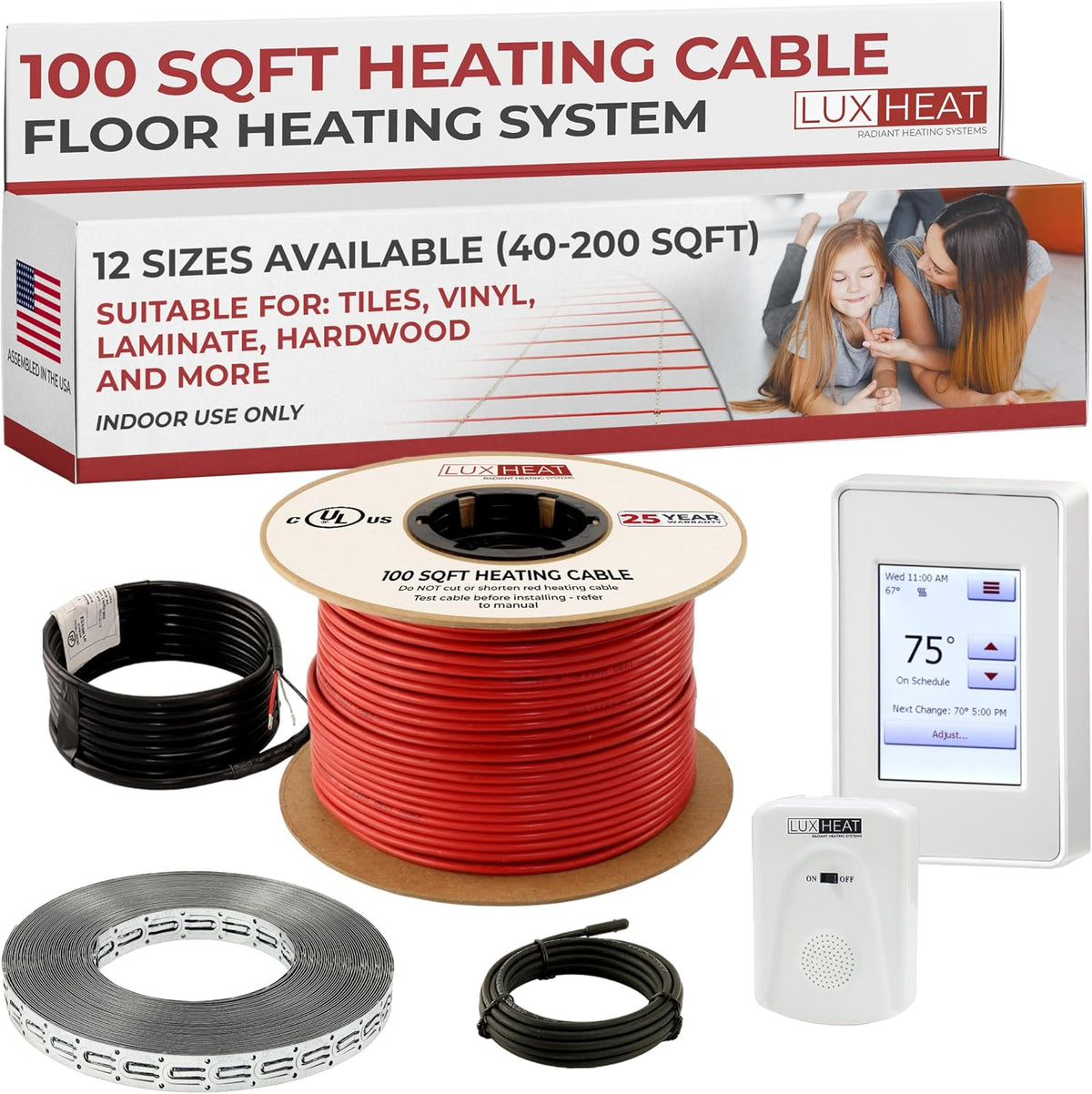 LuxHeat 100sqft Floor Heating Cable Kit - 240v Electric In Floor Heating Kit -