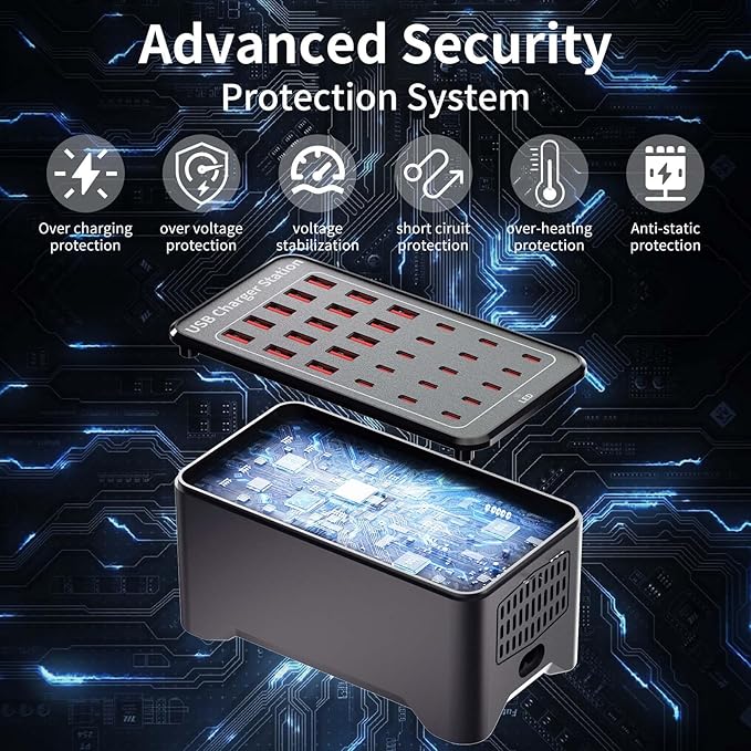150W USB Charging Station, 30-Port USB C Charger Block, Smartphones