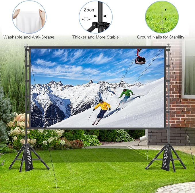 Outdoor Projector Screen with Stand, TOWOND 120 inch Portable Movie Screen