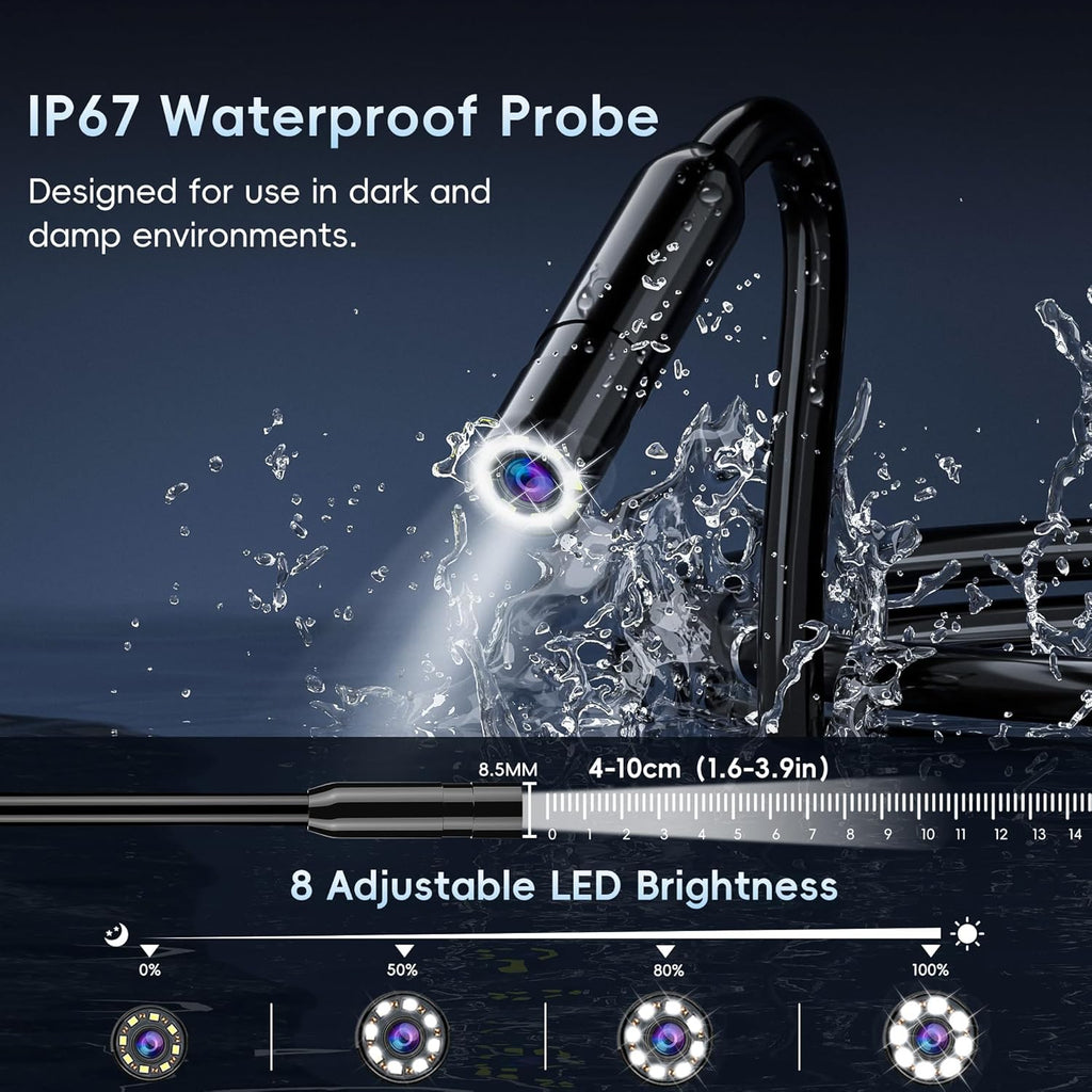 50ft inspection endoscope camera with light,1080p hd borescope, side view