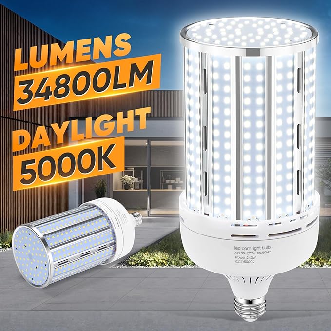 XYCN 2 Pack 240W Corn LED Light Bulb Fanless, 5000K Daylight E26/E39 Large