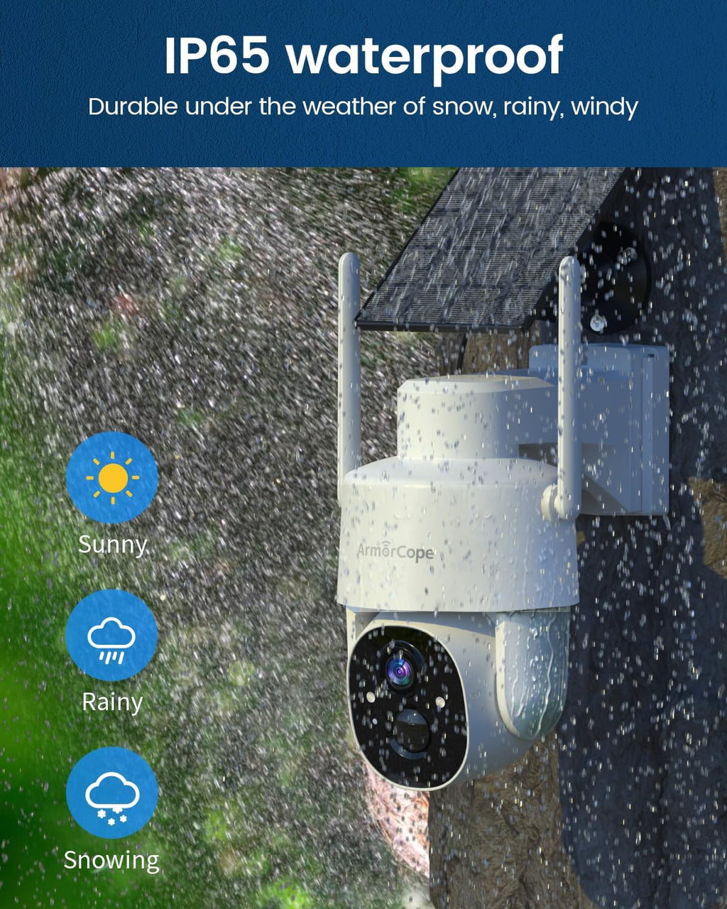 armorcope solar security cameras wireless outdoor,360° view battery, close-up detail