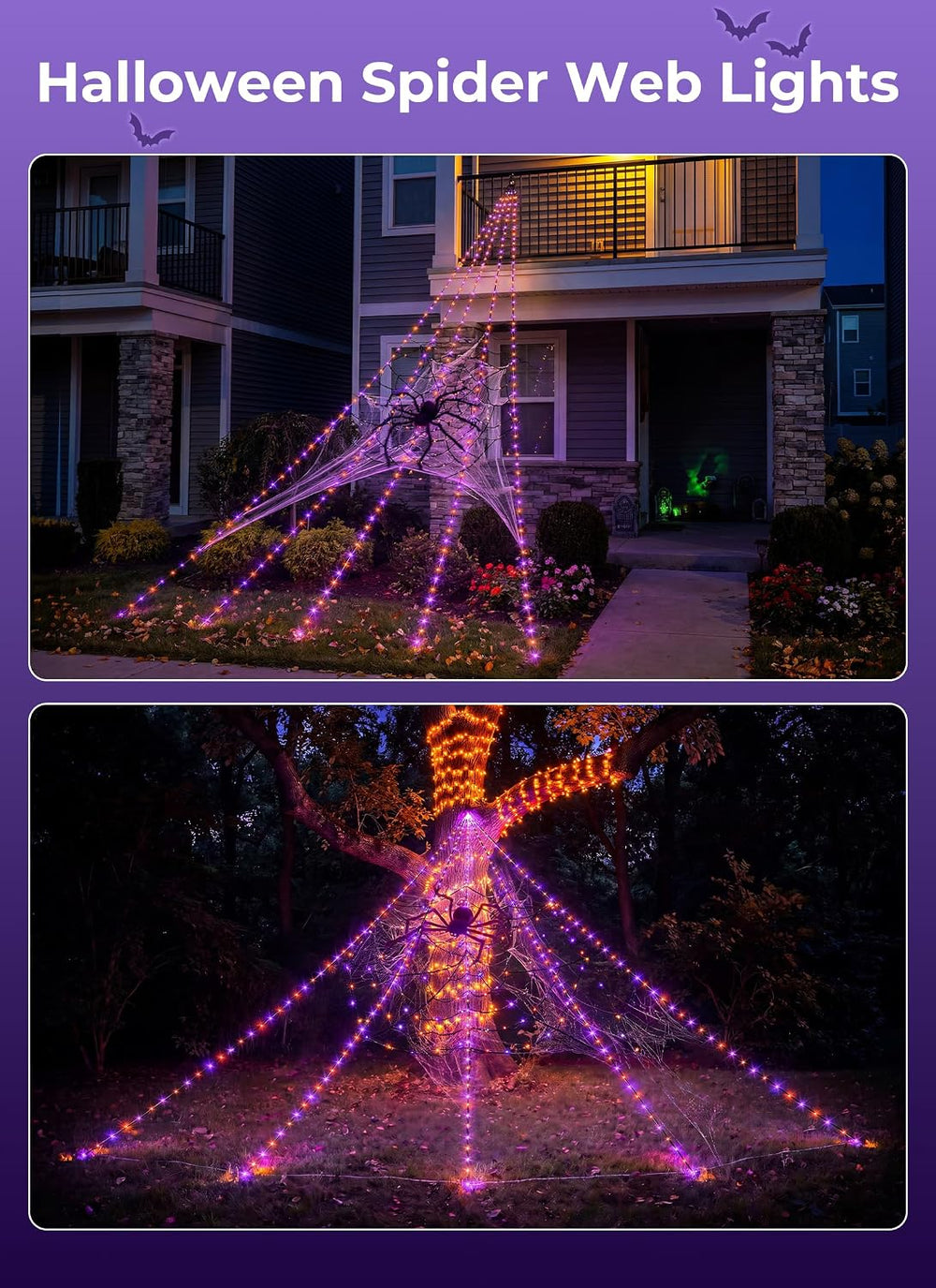 Brightown Halloween Decorations Outdoor, 312-LED Giant Spider Web Lights