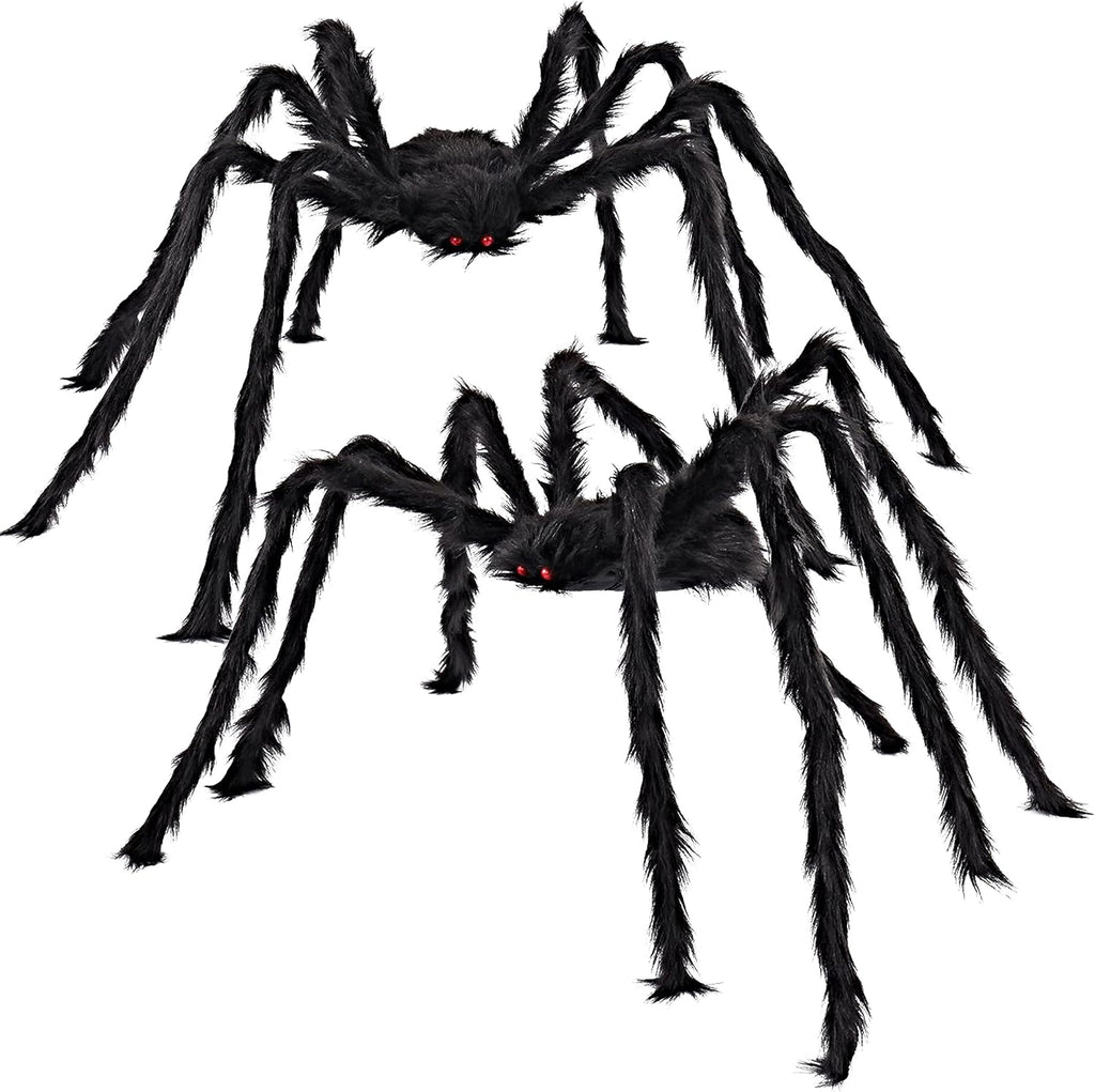 JOYIN 2 Pack 5 Ft Halloween Outdoor Decorations Hairy Black Spider, Scary Giant Spider, Fake Large Haunted House Props, Halloween Yard Lawn Decorations Party Indoor Decor