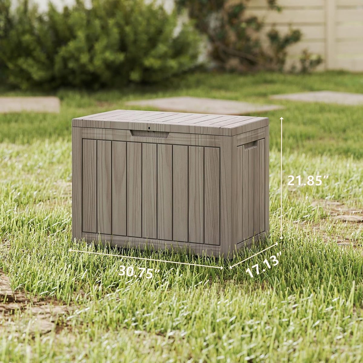 outdoor storage box, 50 gallon waterproof deck box, close-up detail