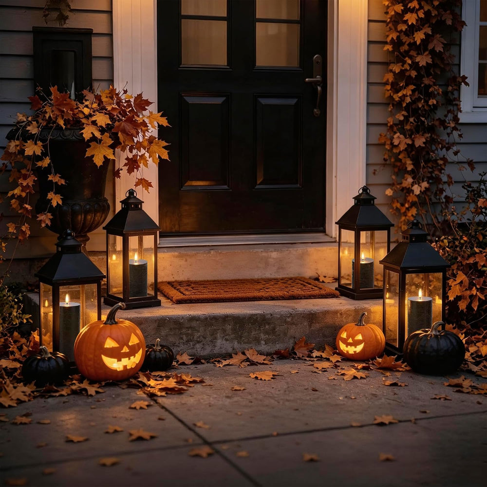 Black Flickering Flameless Candles, Real Wax Halloween Pillar Candles