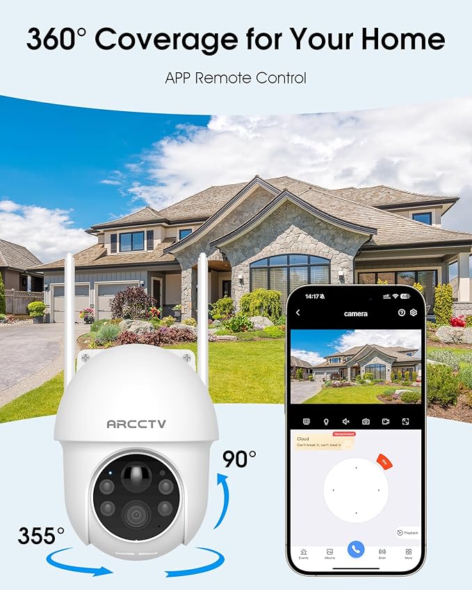 ARCCTV Solar Security Cameras Wireless Outdoor, 4MP 360° View Battery Powered (2 Pack)