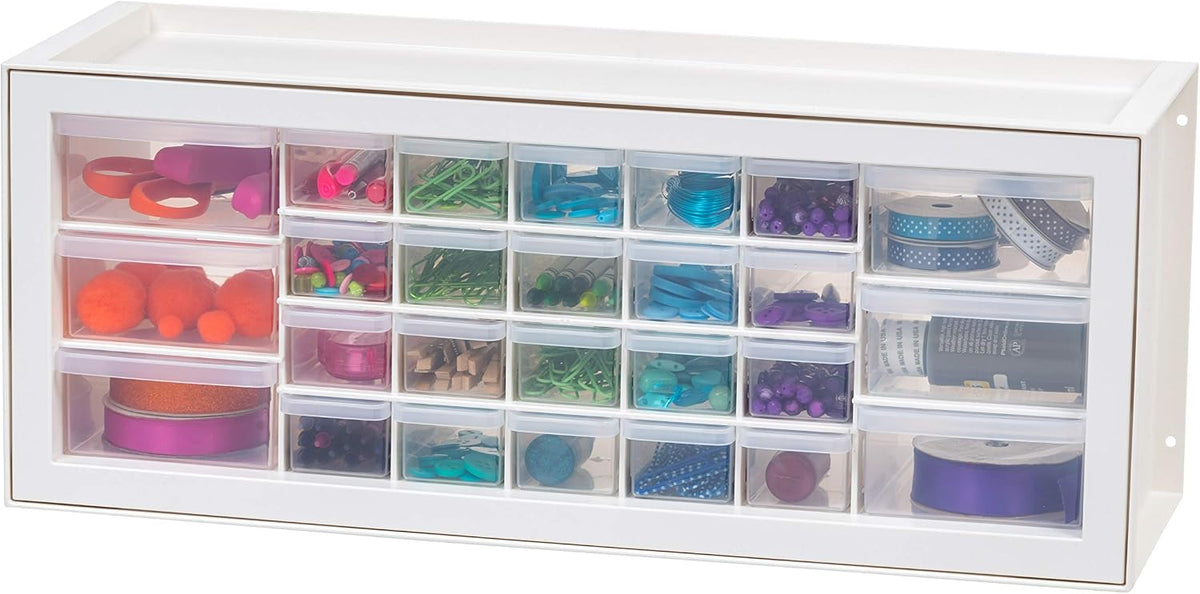 IRIS USA 26-Drawer Teacher Toolbox, Building Bricks Craft Storage, White