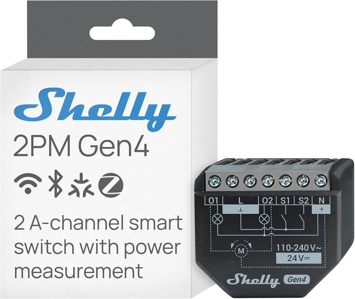 Shelly 2PM Gen4 | Wi-Fi, Zigbee & Matter 2-Channel Smart Relay Switch