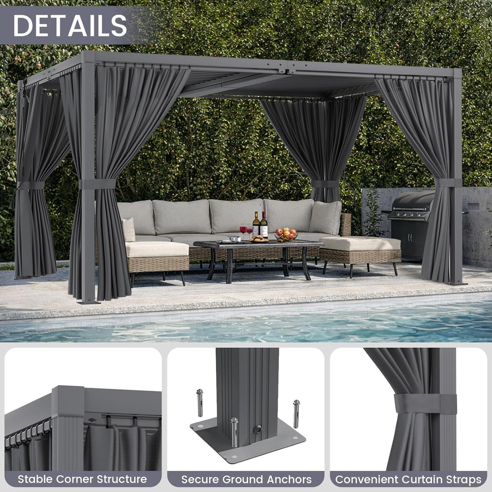 Louvered Pergola 10' x 13', Outdoor Aluminum Pergola, Gray