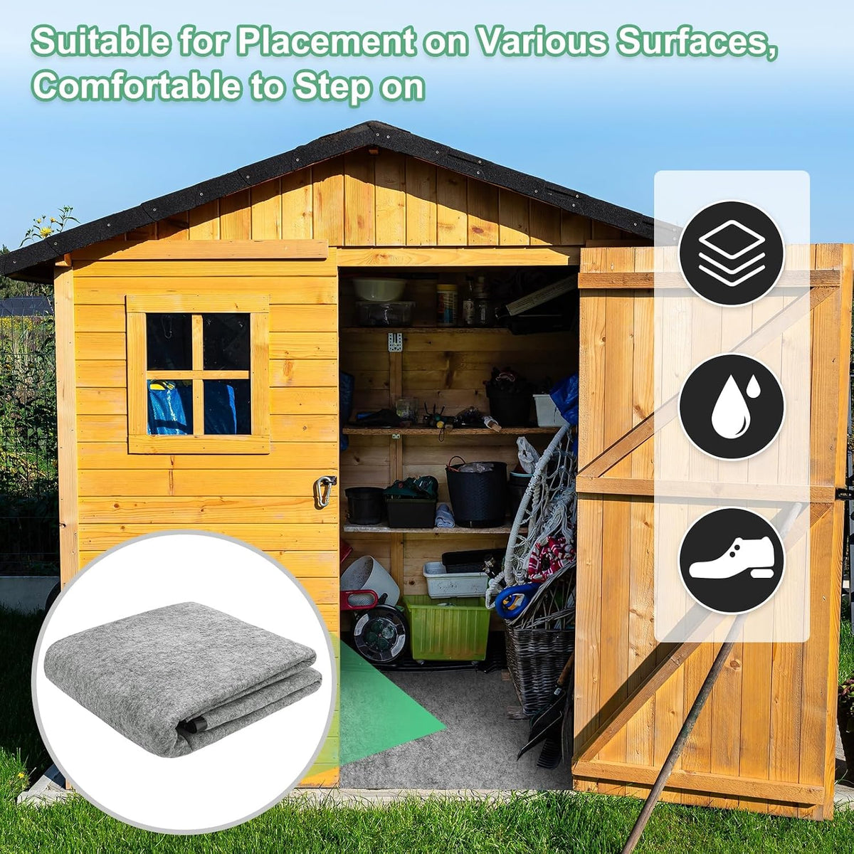 m meterxity outdoor storage shed mat, 6.6x6.6 ft showing dimensions