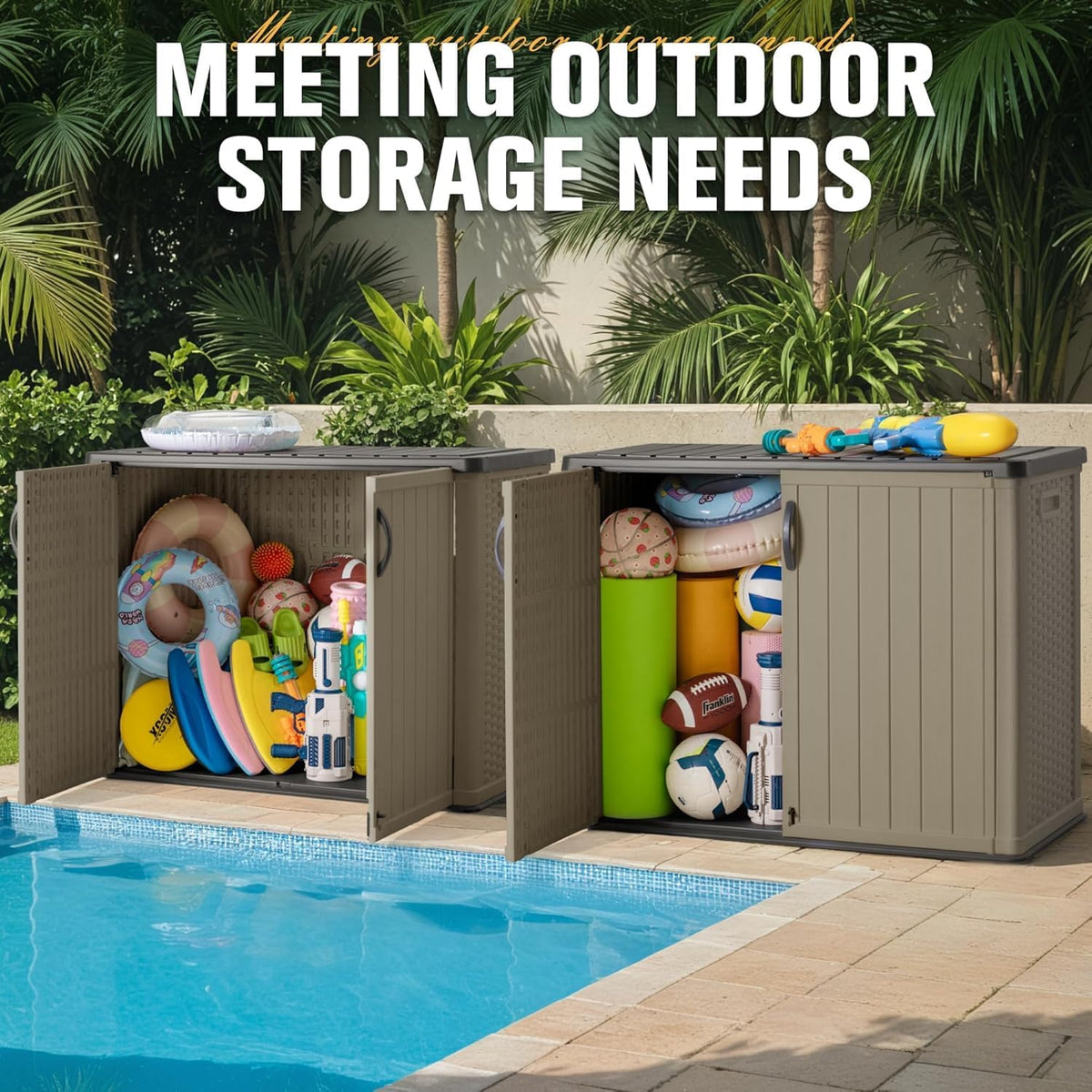 Greesum 26 CUFT Outdoor Storage Cabinet with 2 Lockable Doors, Beige