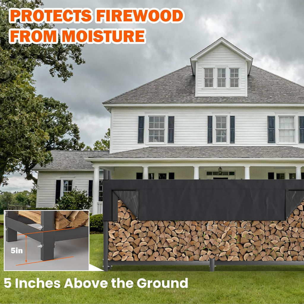 ultrawall 8ft heavy duty firewood rack with waterproof on a desk or shelf
