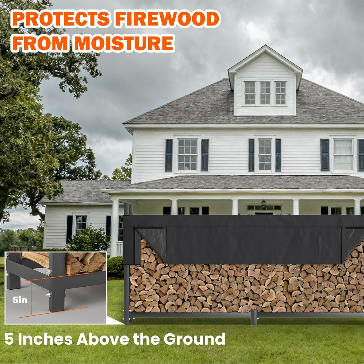 ultrawall 8ft heavy duty firewood rack with waterproof on a desk or shelf