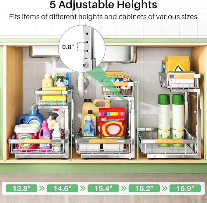 Under Sink Organizer, Stainless Steel 1-Pack 2 Tier Under Sink Organizers and