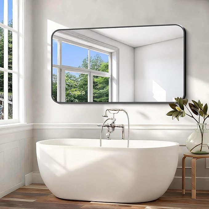 Black Bathroom Mirror, 66x36 inch Aluminum Metal Frame Rectangular Vanity Mirror