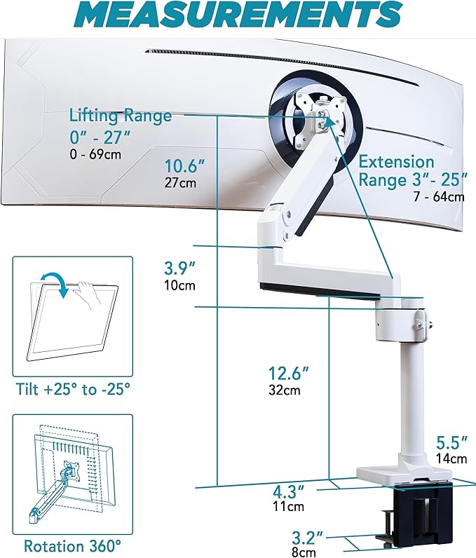 ULTRARM Heavy Duty Monitor Arm for Ultrawide Monitors up to 57" and 44 lbs