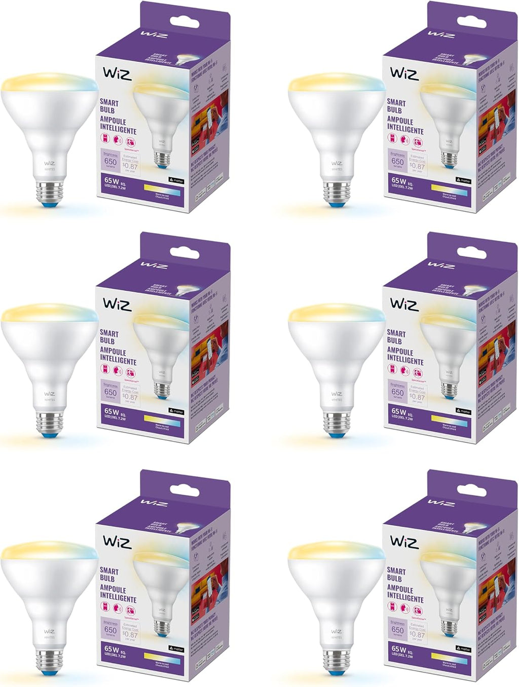 WiZ 65W BR30 Tunable White LED Smart Bulb (Pack of 6)