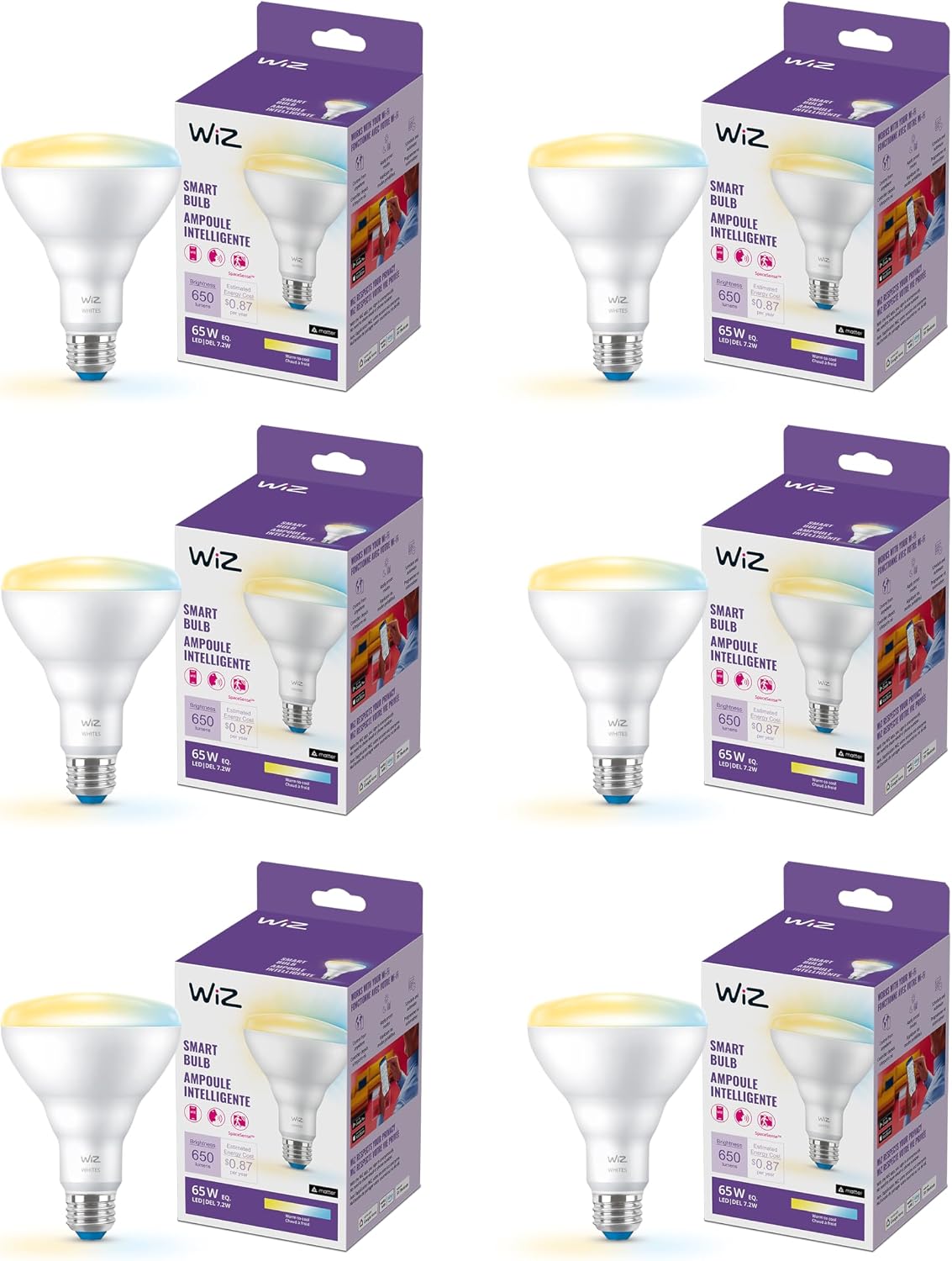 WiZ 65W BR30 Tunable White LED Smart Bulb (Pack of 6)
