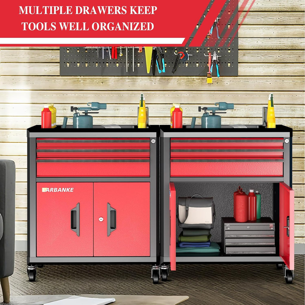 larbanke rolling tool chest with 3 drawers&2 doors,tool shown in use