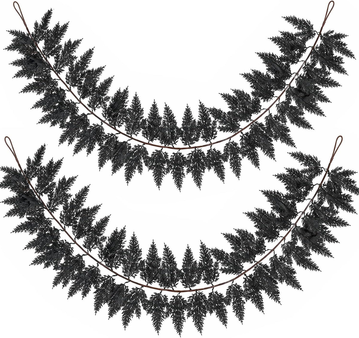 2 PCS 5.91 FT Black Halloween Cedar Pine Garland, Realistic Spooky
