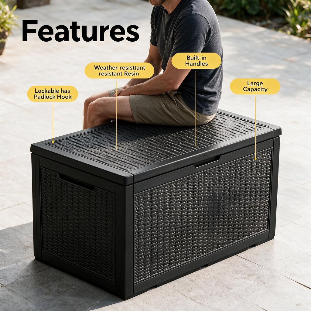 120 gallon deck box,lockable outdoor storage box gas showing dimensions