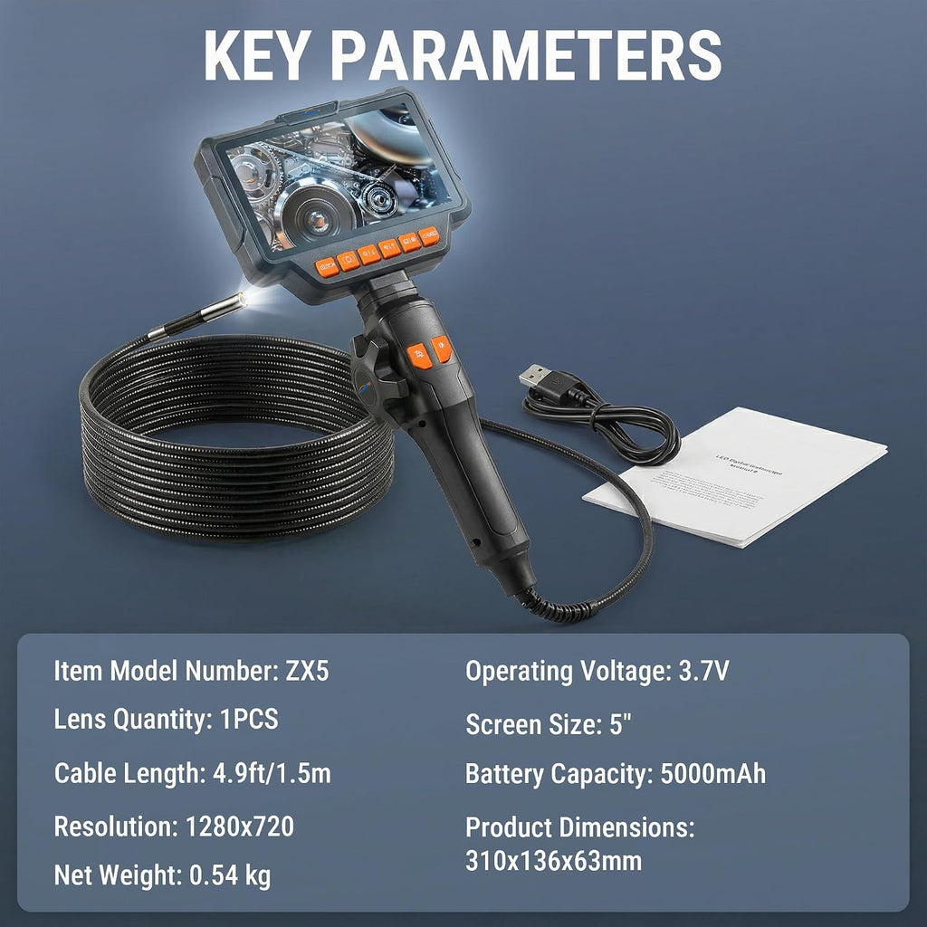 articulating borescope camera, 8mm borescope endoscope with 5" on a desk or shelf