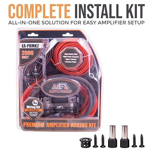 Elite Audio Premium 4 Gauge CCA Amplifier Installation Wiring Amp Kit, 2000