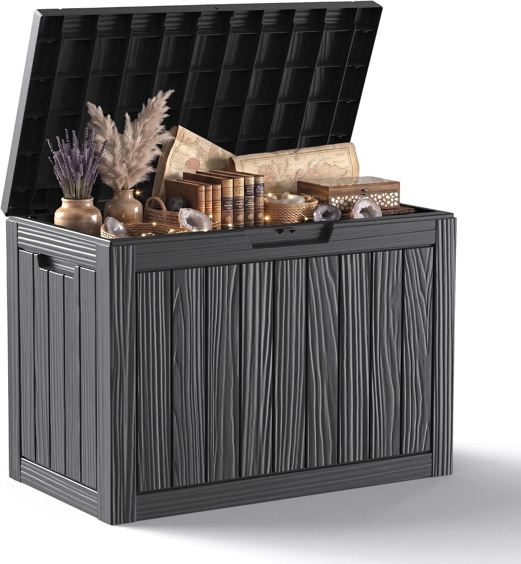 55 Gallon Outdoor Storage Box Waterproof, UV Resistant Resin Deck Box for Patio Furniture, Outside Storage Box for Garden Tools, Patio Cushions, Black