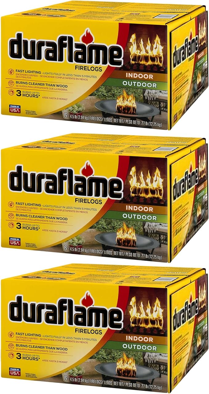 Duraflame 4.5 Pound 3 Hour Long Burn Time Indoor Outdoor Quick Light Fire Log (18-Pack)