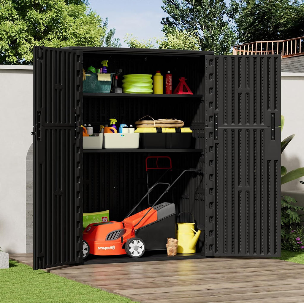 zzm 57 cu.ft outdoor storage shed hdpe storage, side view