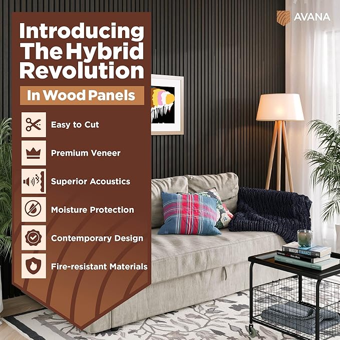 Avana Modern Acoustic Wood Wall Panels – 47.2 x 12.6 Inch Smoke Oak Acoustic (2 PCs)