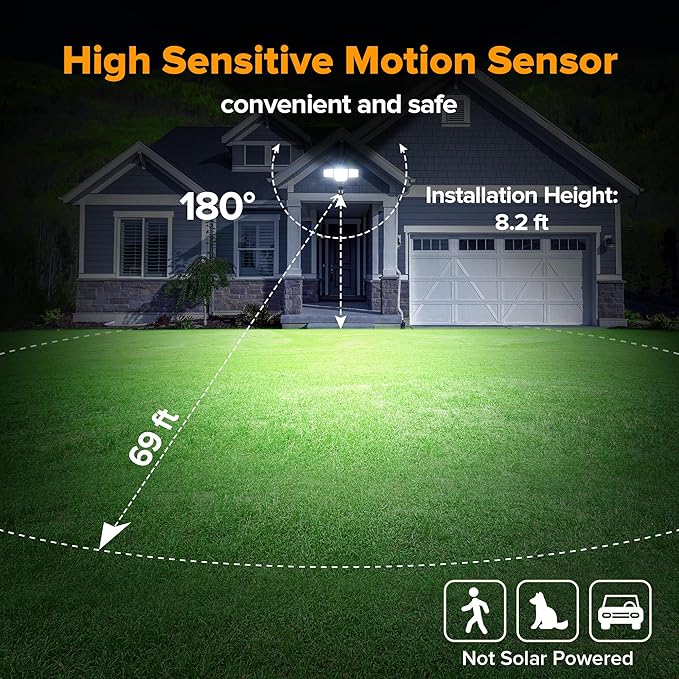 LUTEC 80W 9000LM LED Security Lights Motion Sensor Outdoor Lights, 4 Head LED (2 Pack)