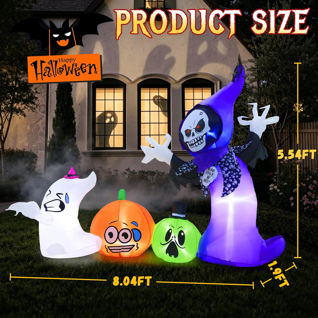 8FT Long Halloween Inflatables Outdoor Decorations with Built-in LED Lights