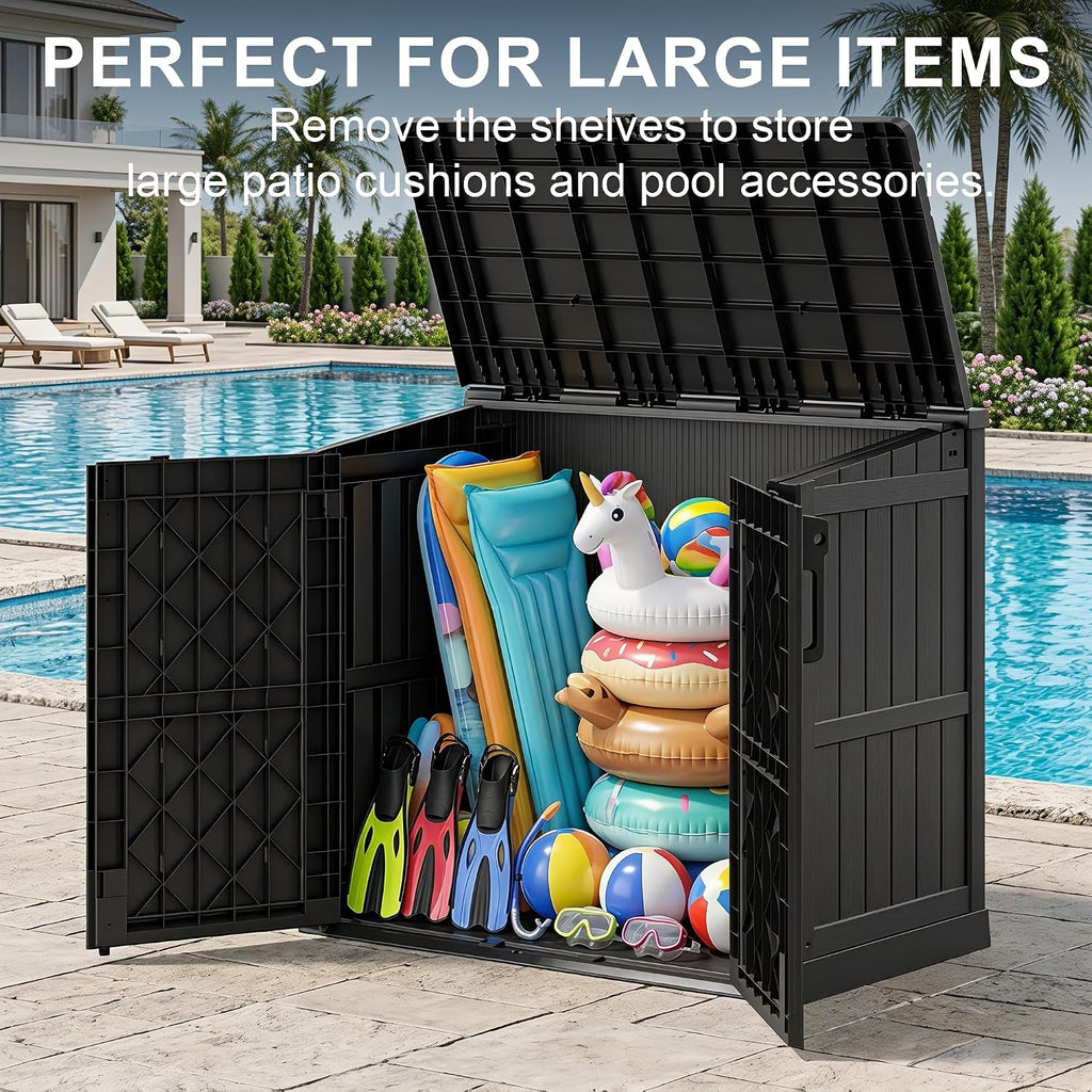 outdoor storage box & cabinet 36 cu ft shown in use