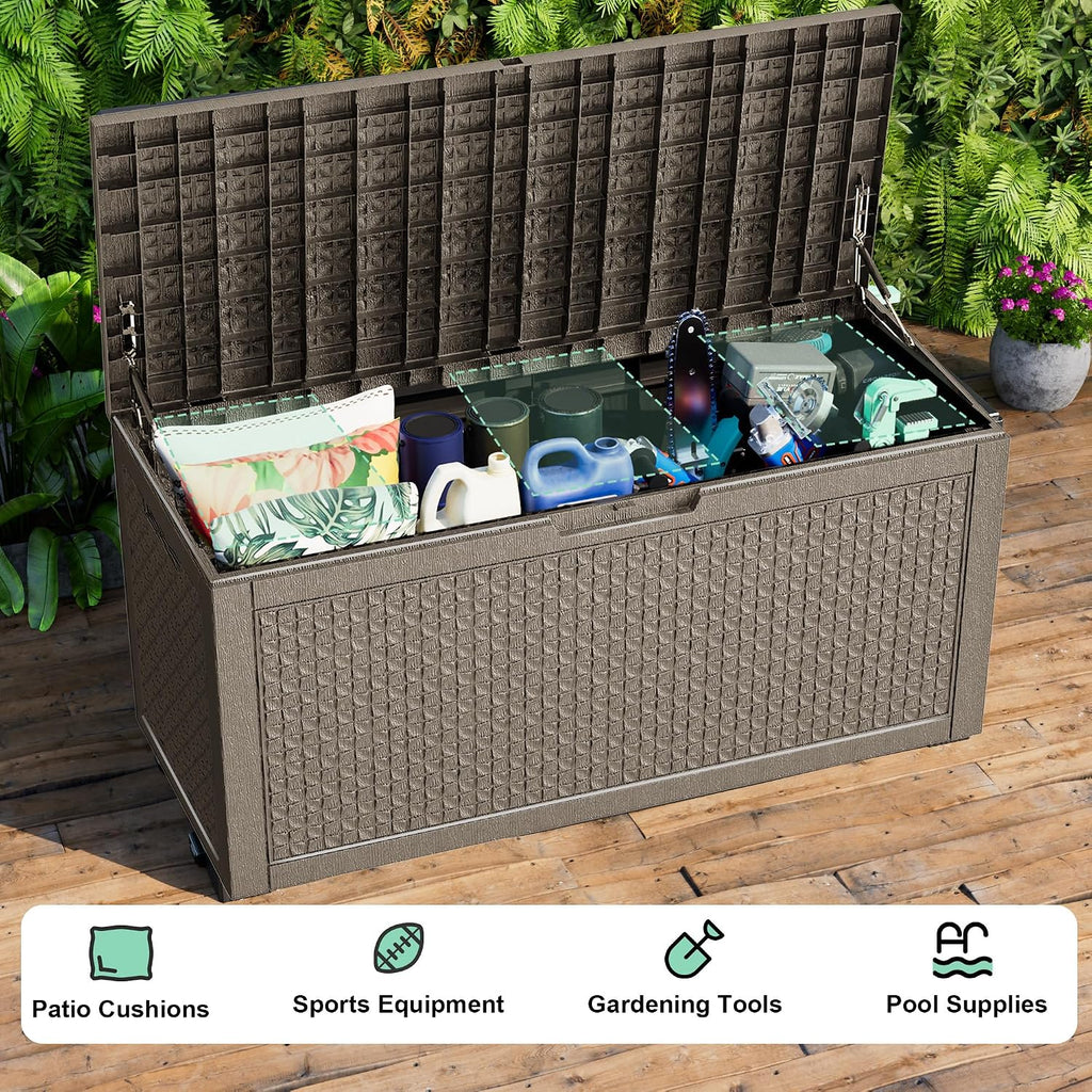 rojik 110 gallon deck box outdoor, waterproof outdoor, side view