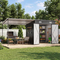 Aoxun 7x6FT Outdoor Storage Shed & Hardtop Canopy Gazebo Combo