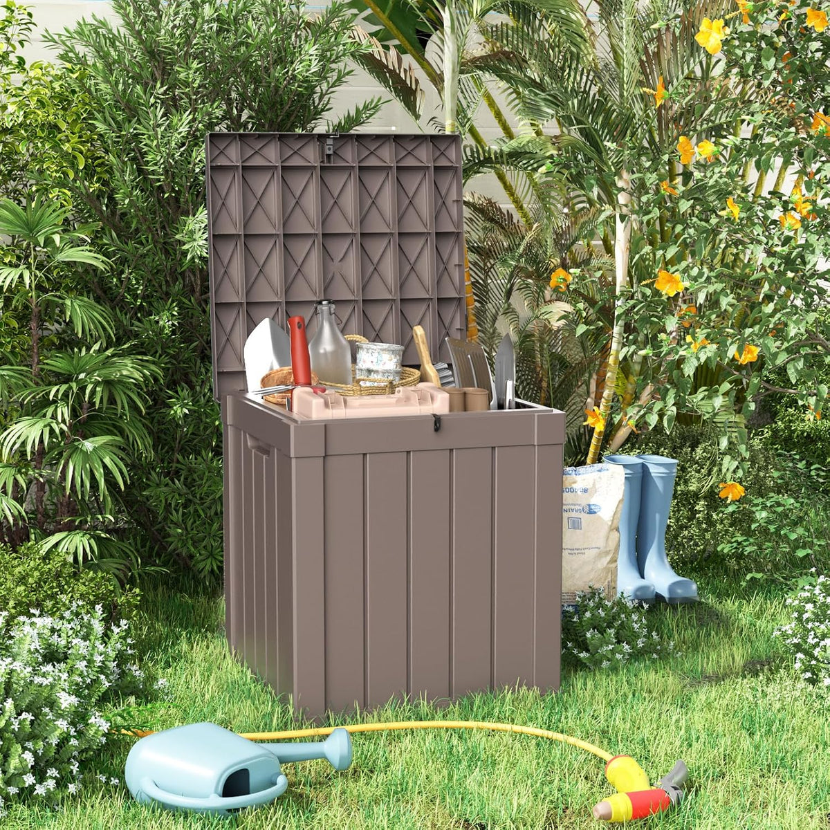 resin deck box outdoor storage box waterproof for, close-up detail