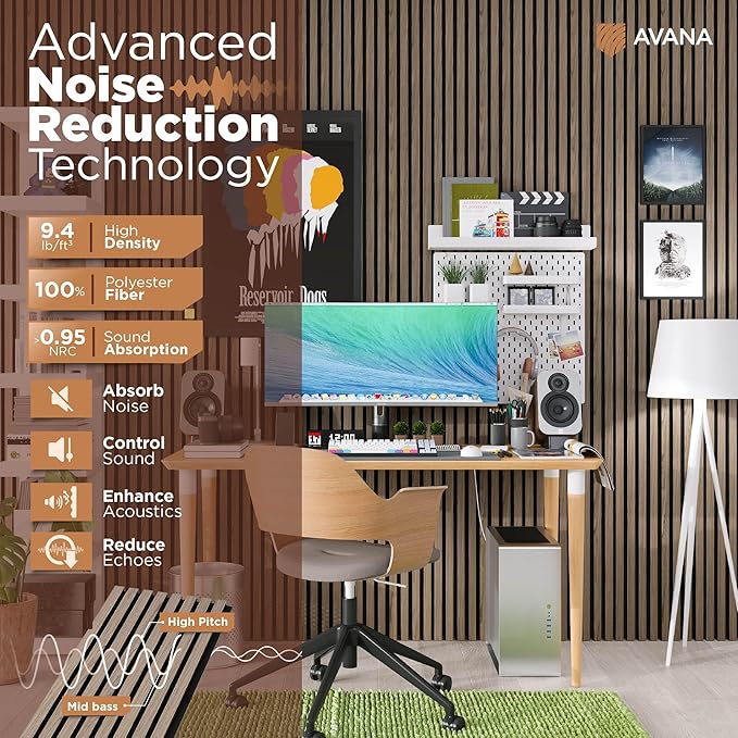 Avana Acoustic Wood Wall Panels – 47.2 X 12.6 Inch Walnut Acoustic Panels 2 PCs
