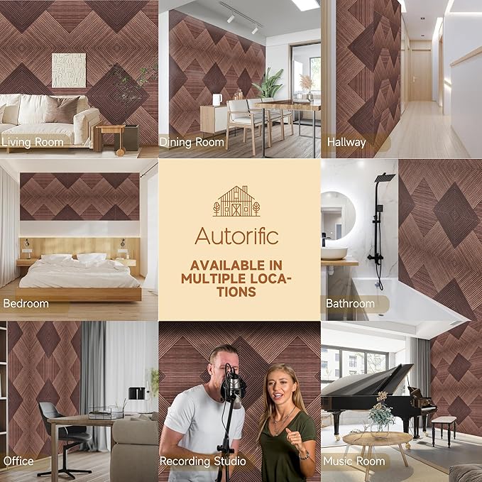 Autorific Acoustic Wall Panels, 6 Pack Total Size 72 x 48 Inches, Self-Adhesive
