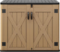 DWVO Outdoor Storage Shed, Weatherproof Resin, 35 Cu Ft Capacity, Horizontal Design, X-Shaped Lockable Door, Suitable for Bike, Garden Tools, Trash Cans, Brown