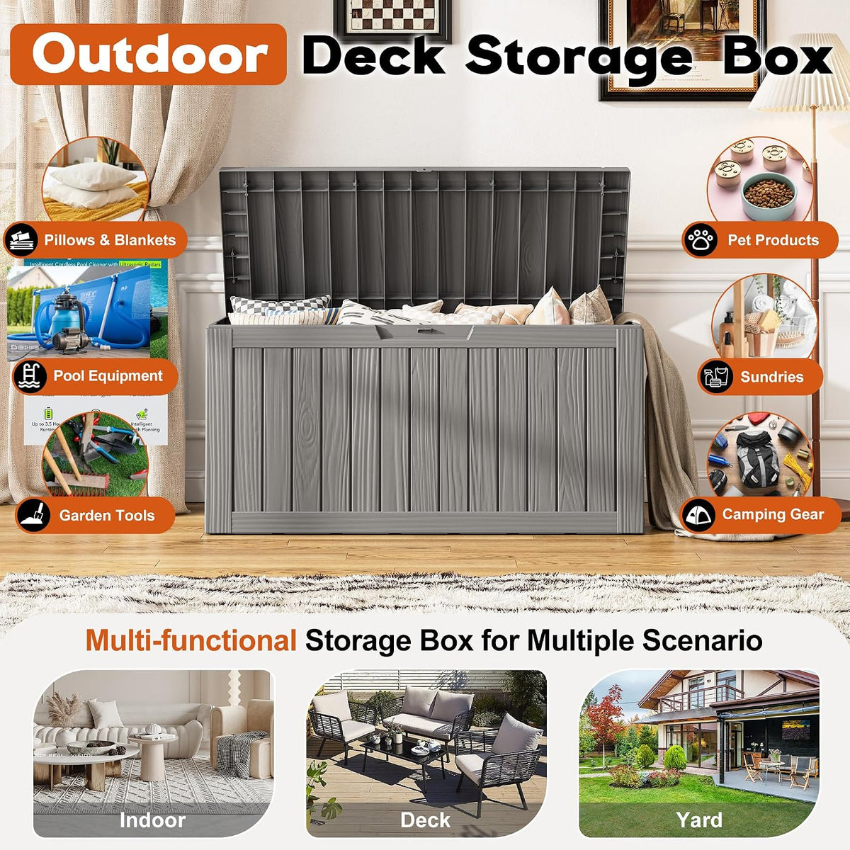 outdoor storage box, resin deck boxes indoor and, close-up detail