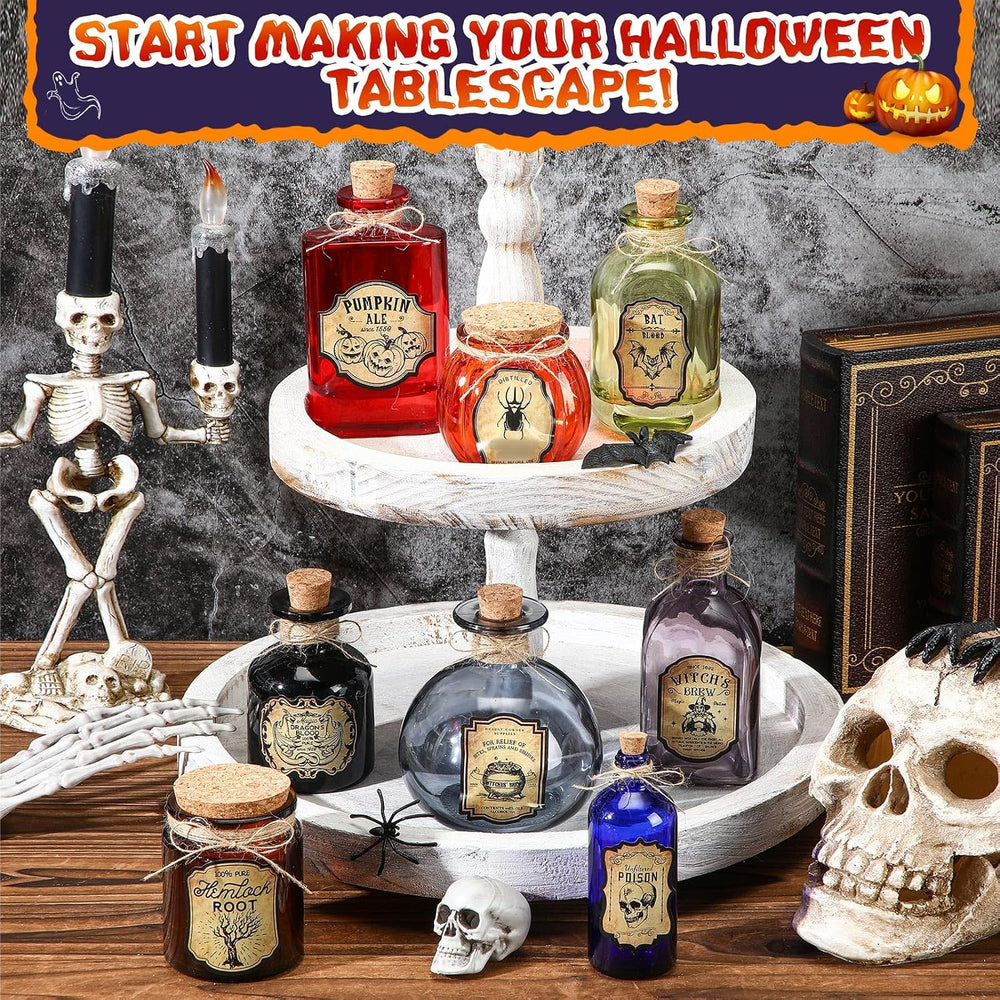 LemonRoad 8 Pcs Potion Bottles Halloween Decoration Glass with Cork, Gothic