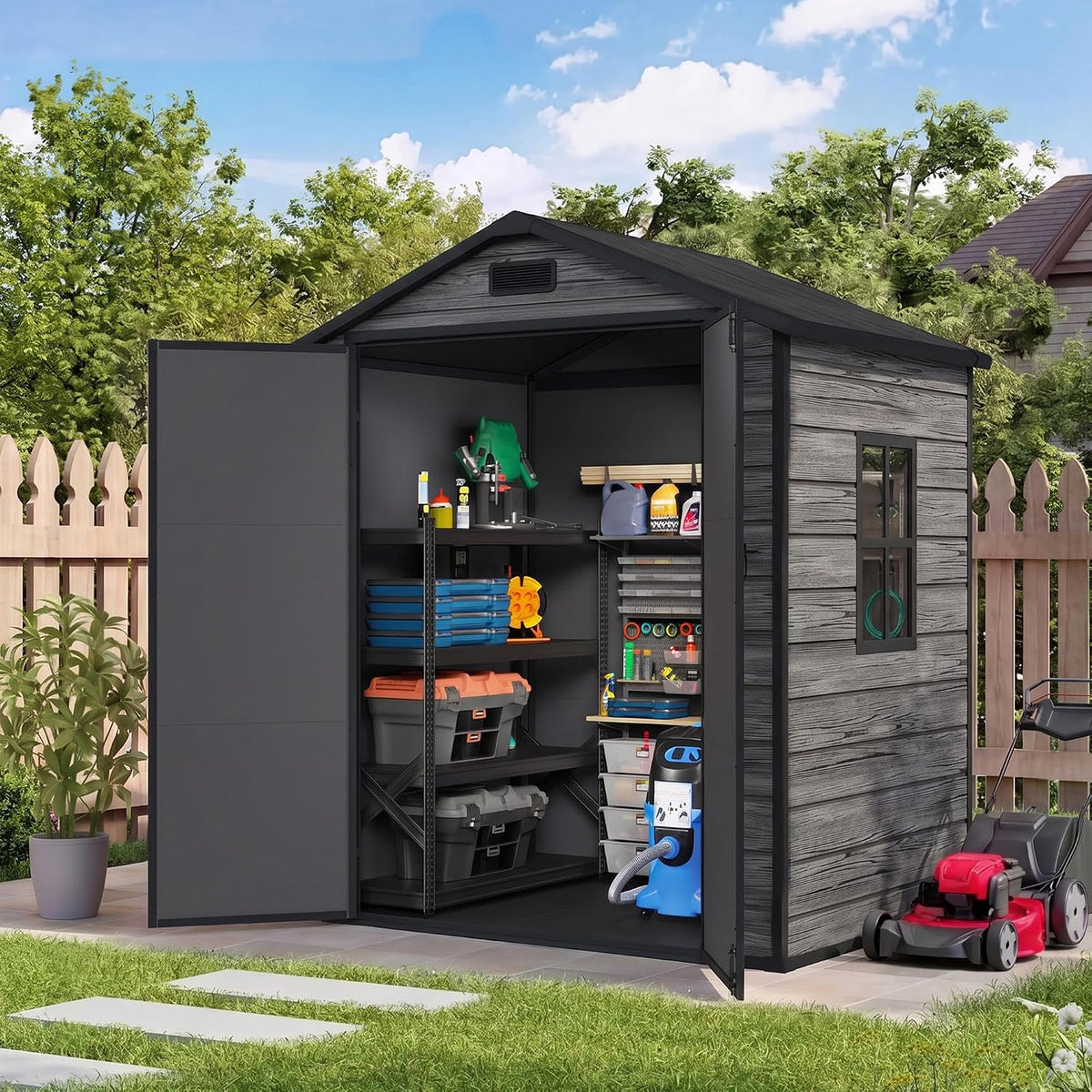 Amopatio 6x4 FT Outdoor Storage Shed with Floor, Dark Grey