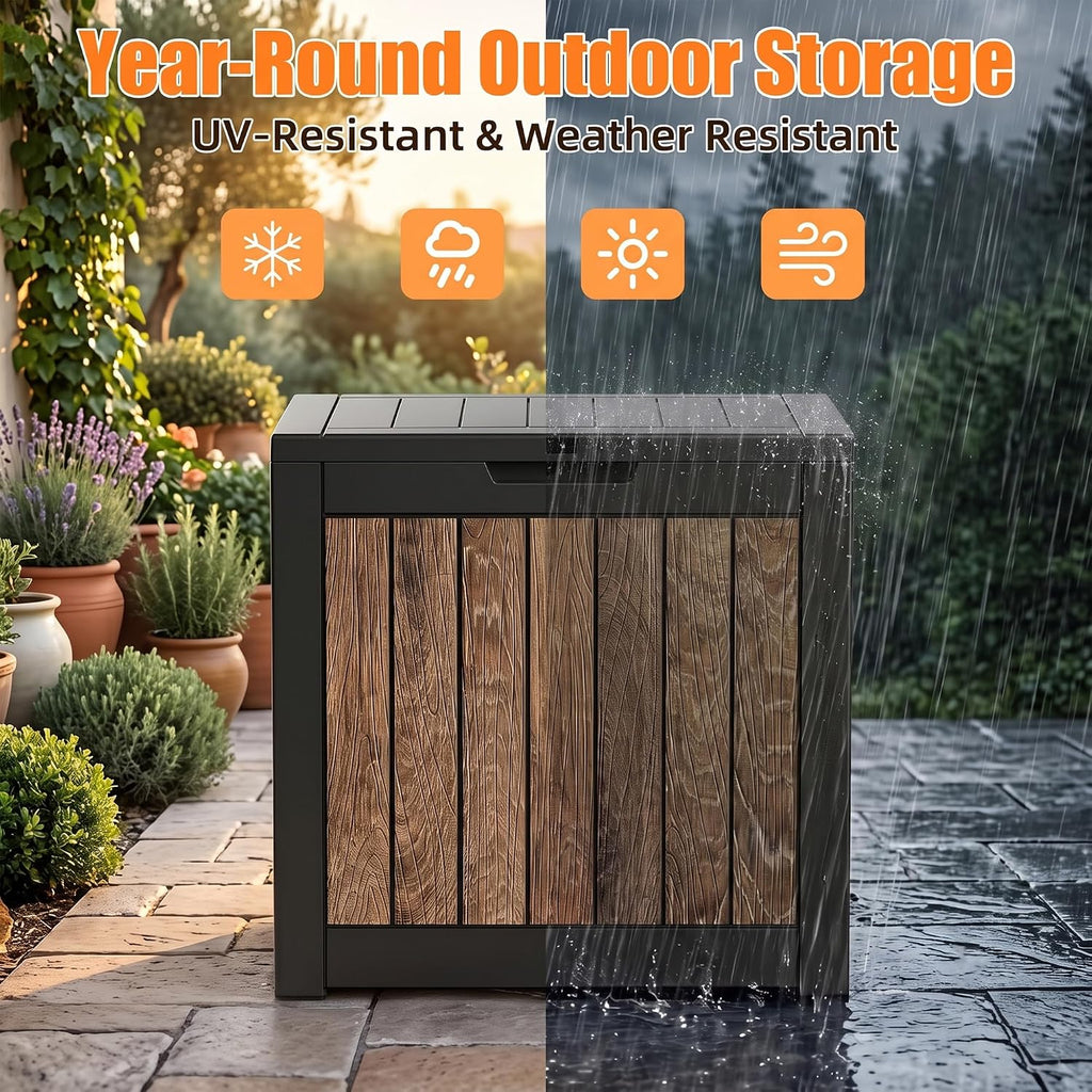 40 gallon outdoor deck box, lockable waterproof resin, close-up detail