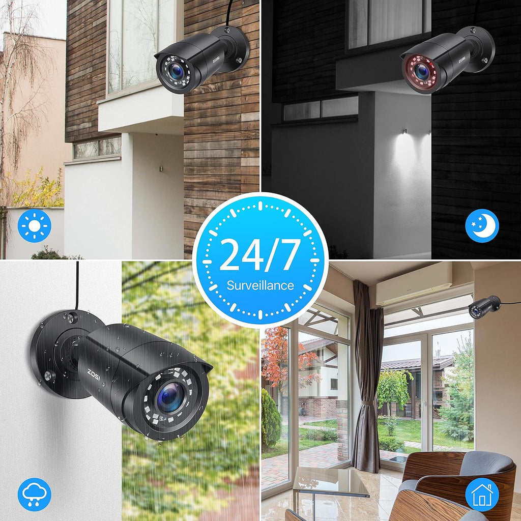 ZOSI 4 Pack 2MP 1080p HD-TVI Bullet Security Camera Indoor Outdoor
